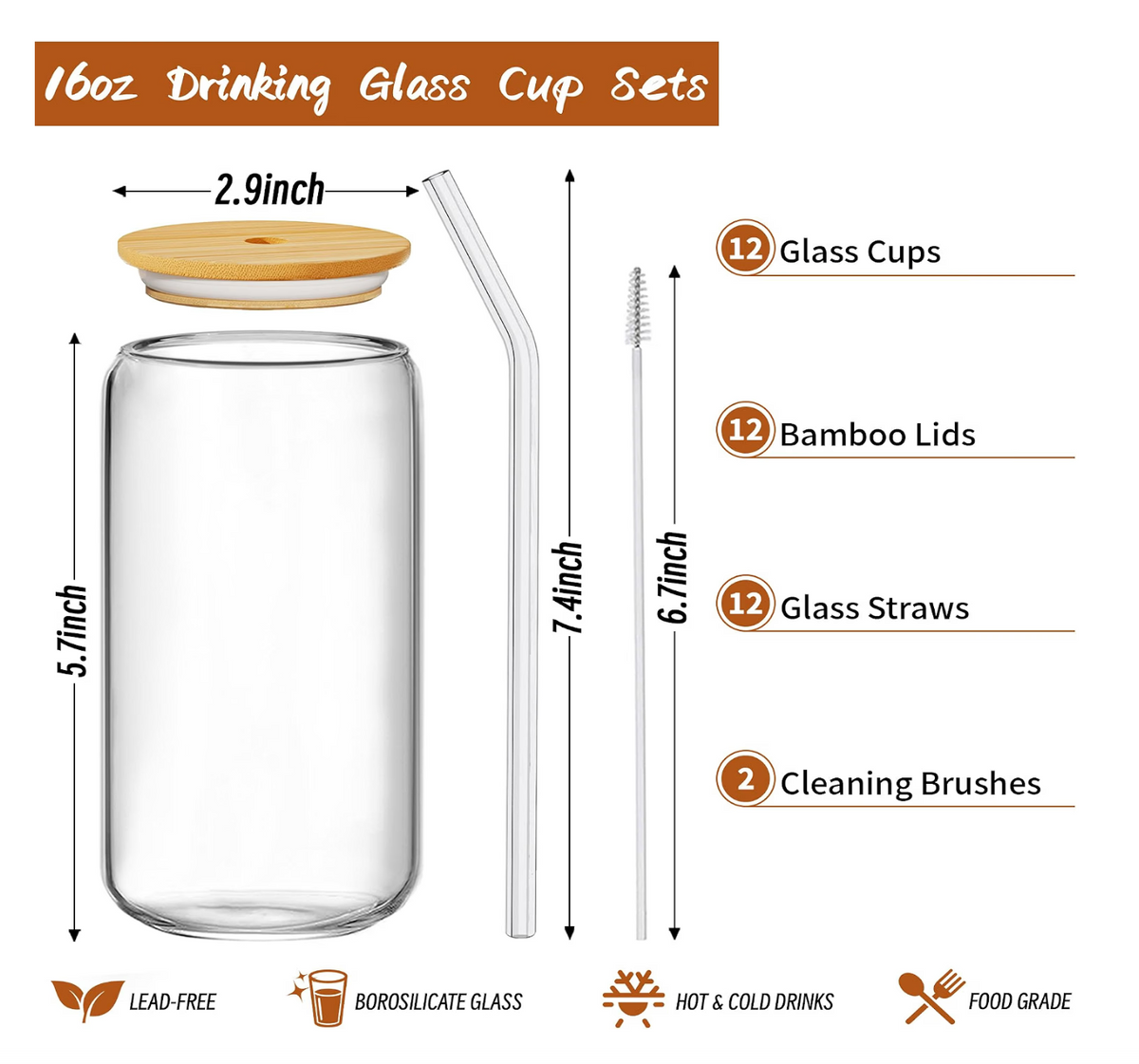 Custom 16oz Glass Tumbler with Bamboo Lid & Glass Straw (Shipping Included)
